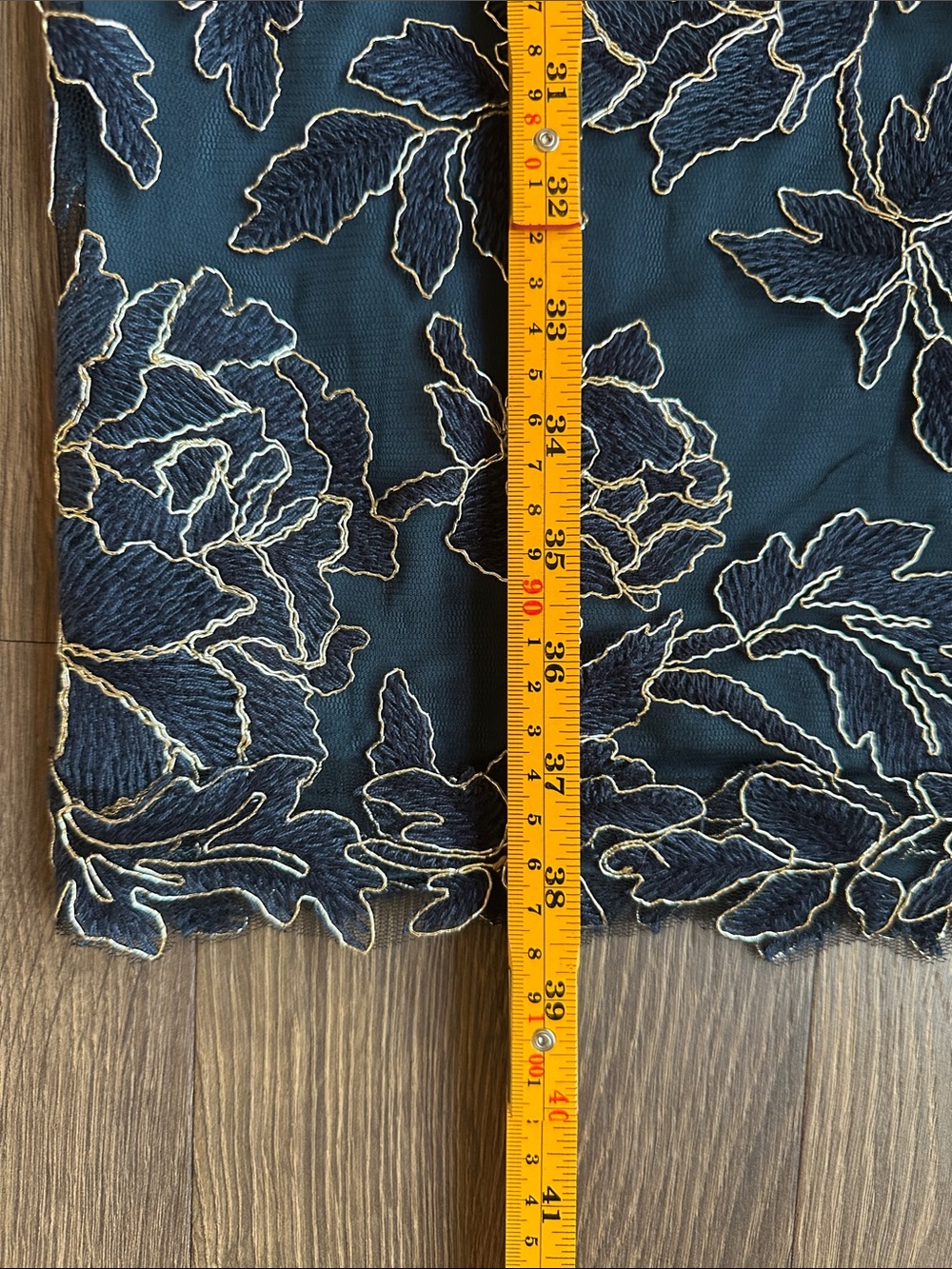 Tadashi Shoji Halona Dress Sz 4 Deep Teal Blue Green Floral Gold Lace SMALL 4 - Picture 4 of 13